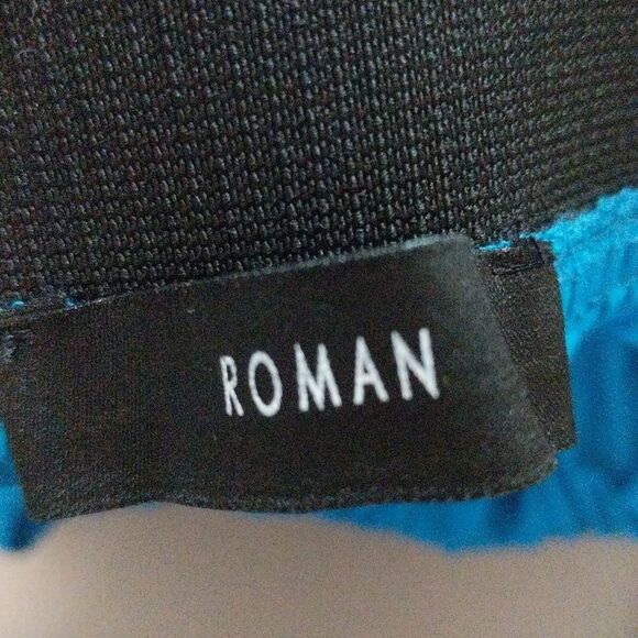 Roman ruffle elastic waist pull on cotton asymmetrical midi skirt turquoise 40 - Picture 4 of 8